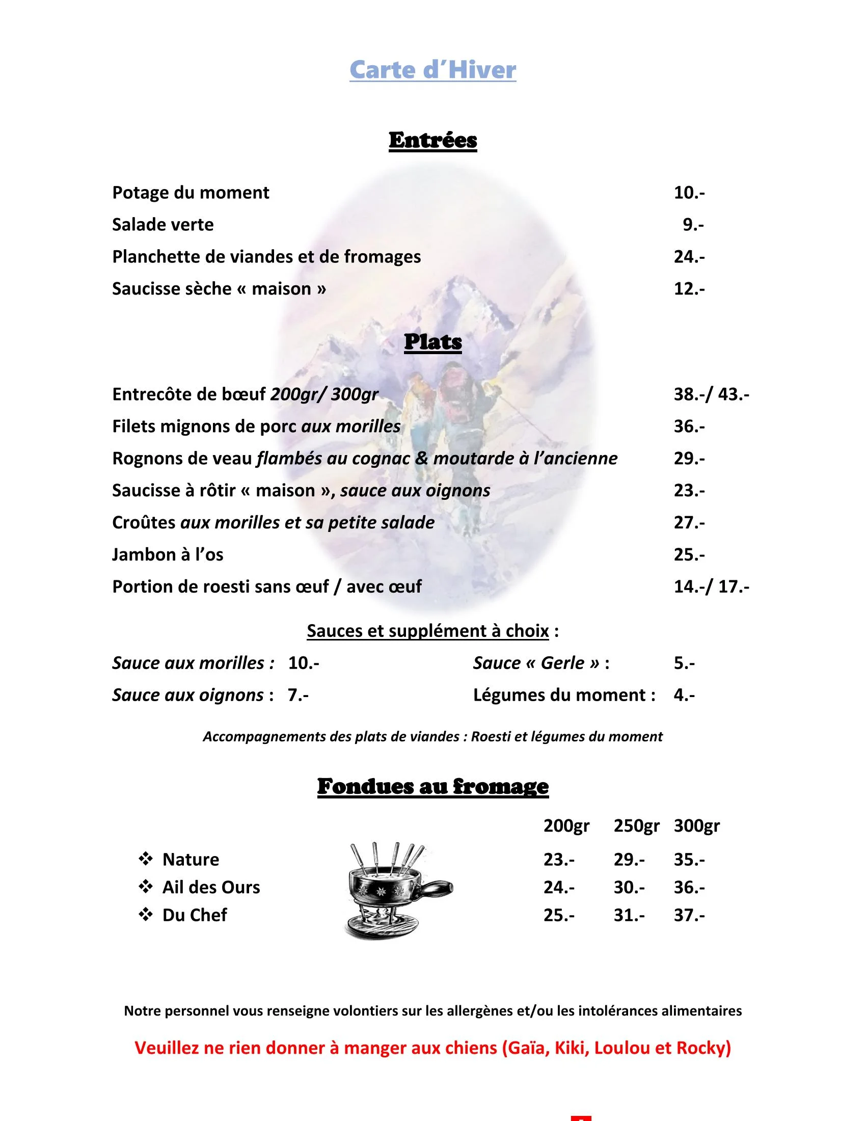 Carte et menu — La Métairie de L'Isle